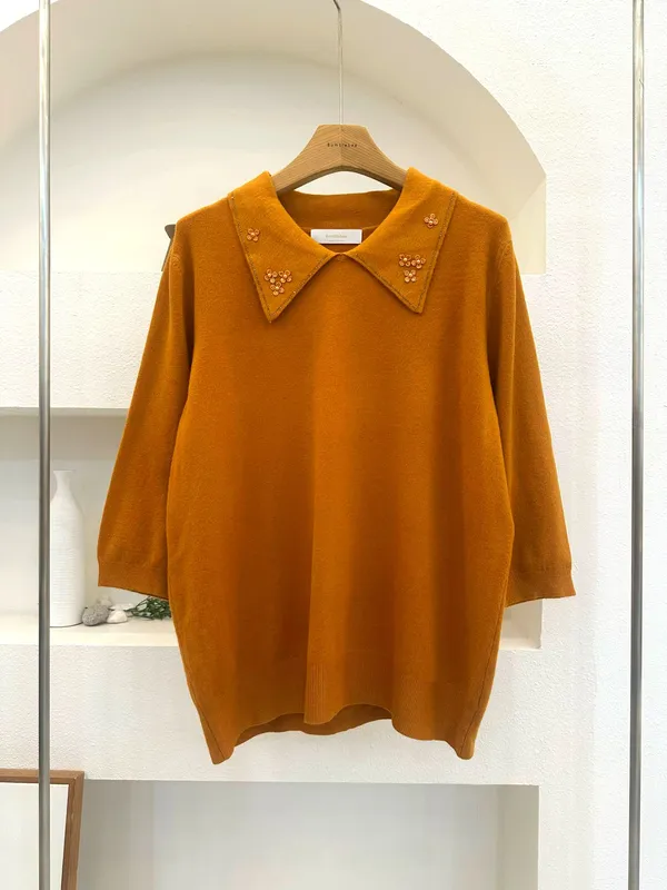 เสื้อไหมพรมอบอุ่นฤดูใบไม้ร่วงและฤดูหนาว ดีไซน์ปกลูกไม้หวาน