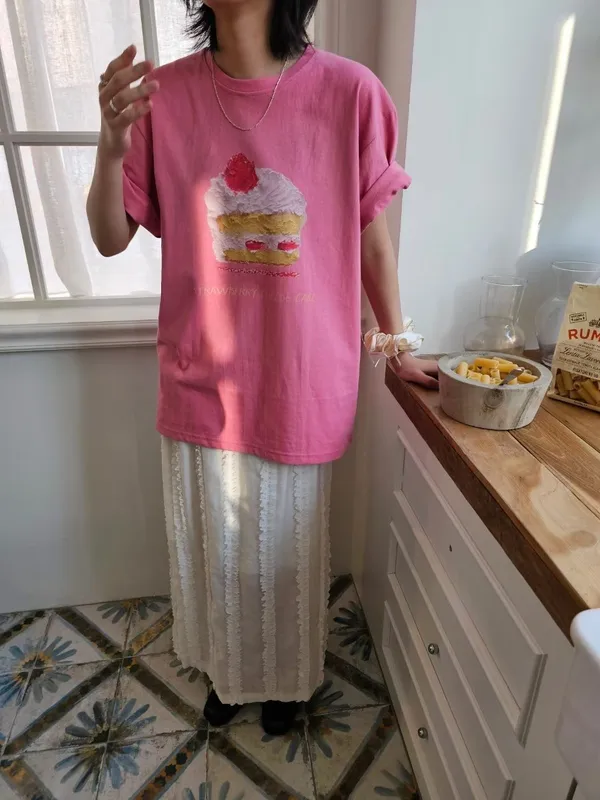 T-Shirt Lengan Pendek Corak Manis, Gaya Santai yang Selesa