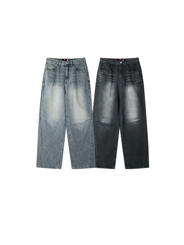 Fashionable men's loose denim pants, classic blue and black two-color design.