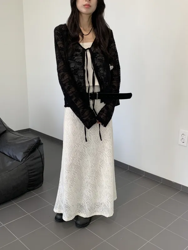 Elegant Long Skirt with Sheer Cardigan