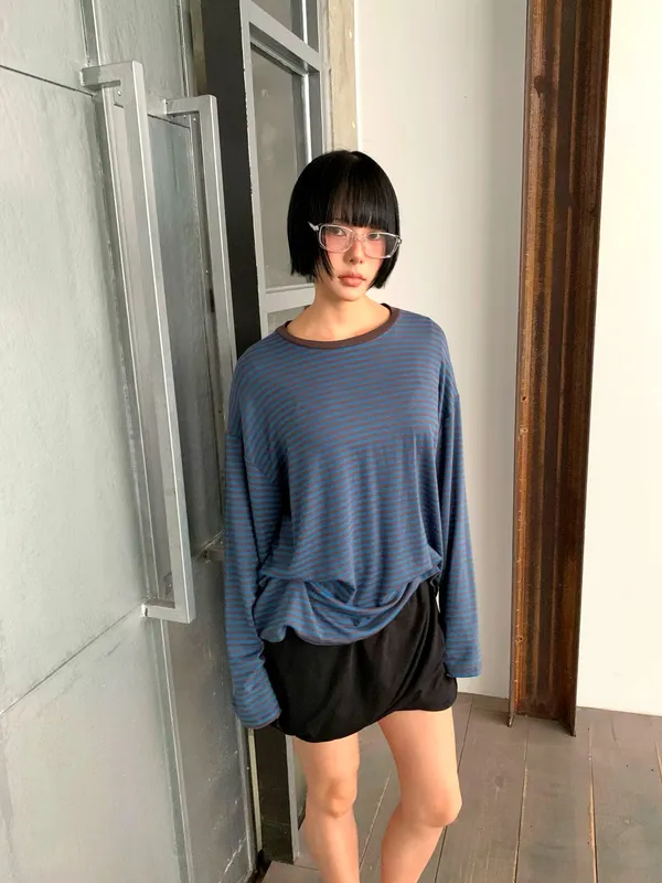 Loose Striped Long Sleeve T-Shirt, Fashionable Casual Style
