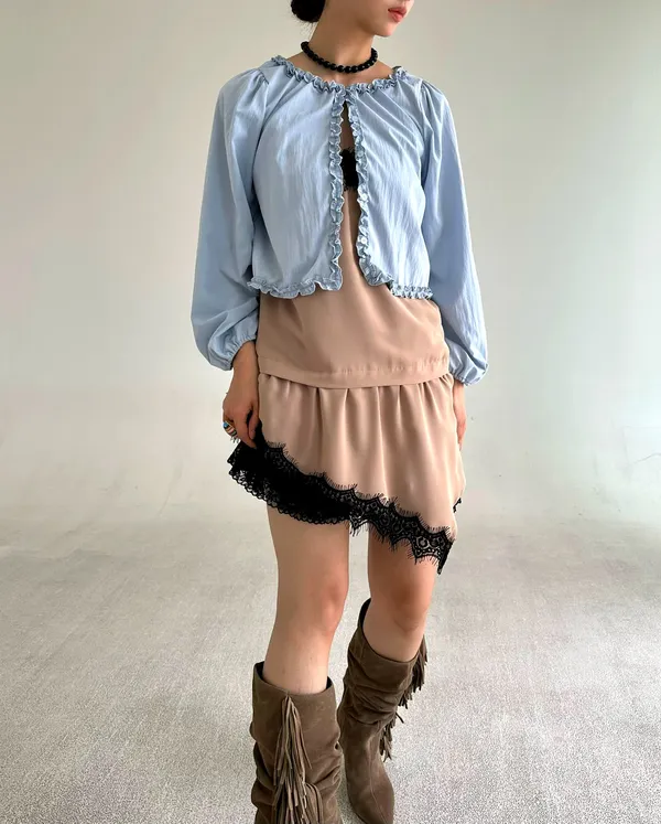 Elegant Lace-Trimmed Blue Top to Showcase Your Charming Aura