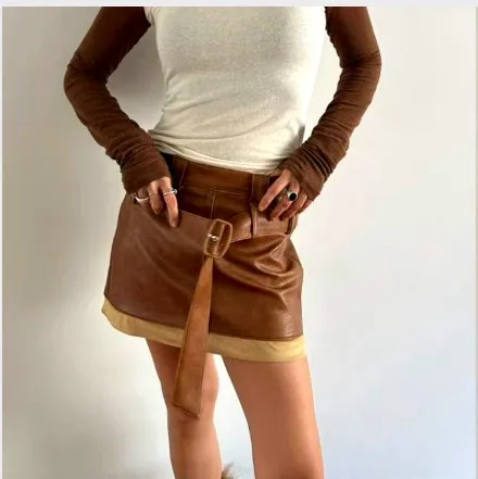 Stylish Leather Mini Skirt, Showcasing Elegant Charm