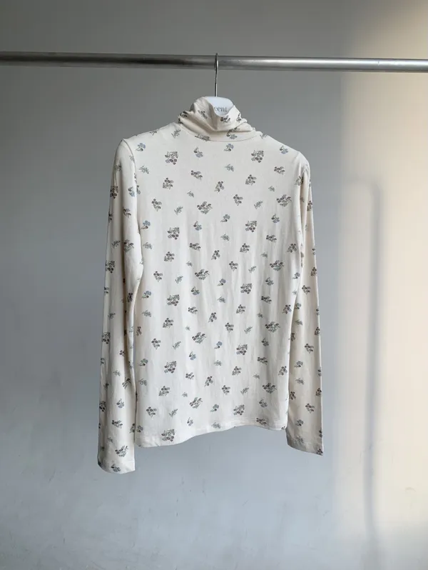 Sweet Floral Long Sleeve Turtleneck Top