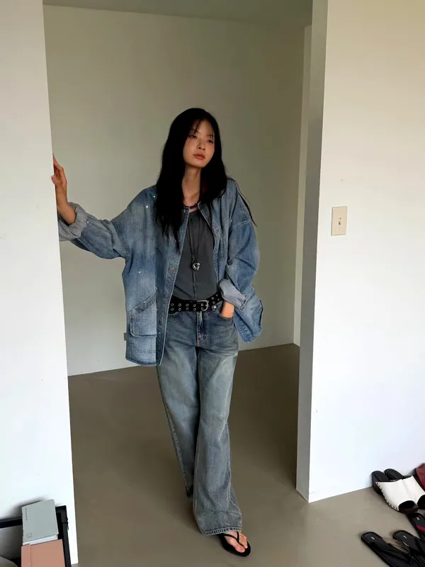 Jaket Denim Wanita Kasual Bergaya Moden, Potongan Longgar