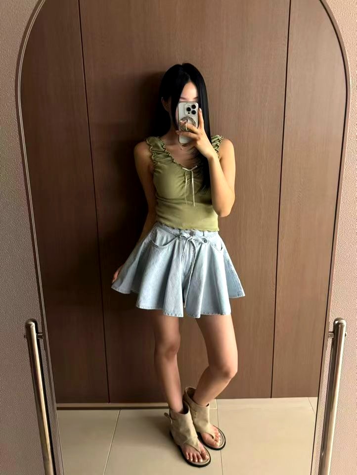 상쾌하고 심플한 여성용 청바지 스커트, 편안하고 다재다능