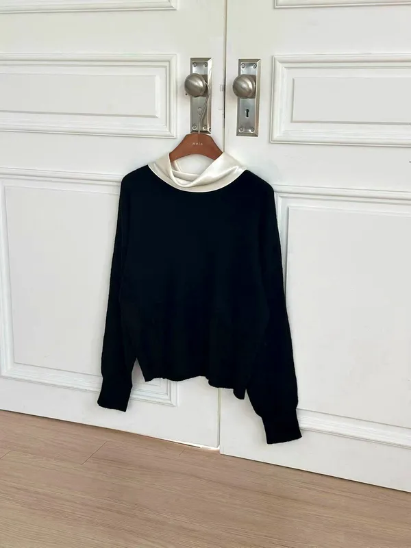 Stylish Black Women's Top with Elegant White Collar Design