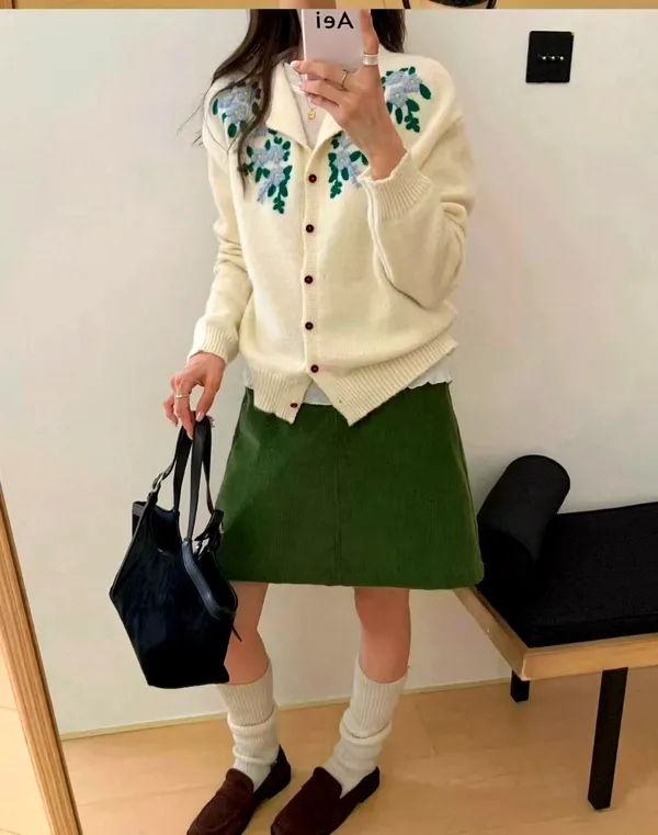 清新花卉刺繡開衫女裝上衣