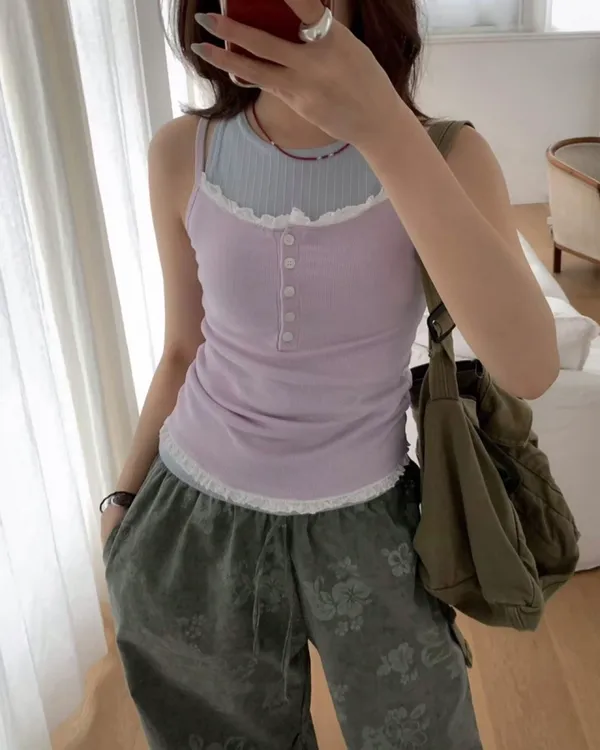 Sweet Lace Trim Spaghetti Strap Top