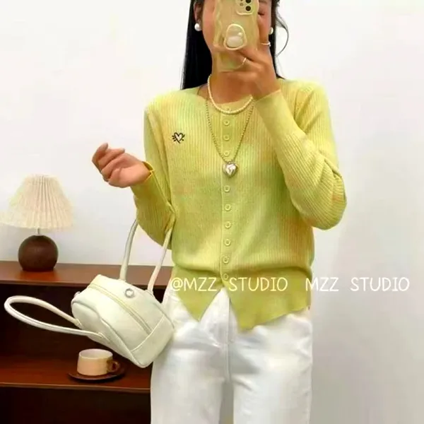 Fresh Yellow Knitted Cardigan for Women, Comfortable and Stylish