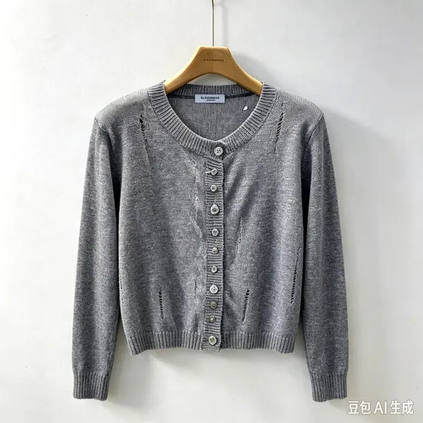 Stylish Gray Knitted Cardigan for Women, Comfortable and Versatile