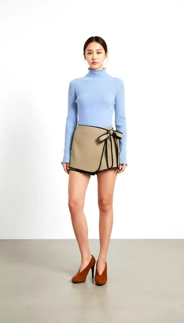 Elegant Slim-Fit Blue Turtleneck Tee, Show Off Your Charming Aura