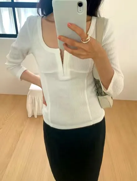 Stylish Minimalist White Women's Top, Slim Fit Design by maybebaby 45748 maybebaby 45748