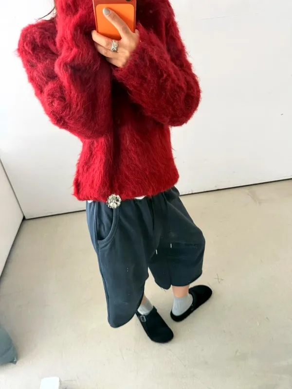 Cozy and Warm Red Plush Sweater