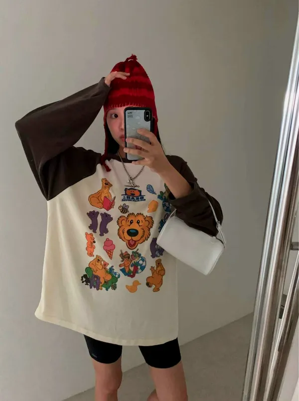 Cute Cartoon Pattern Women's T-Shirt, Loose and Comfortable