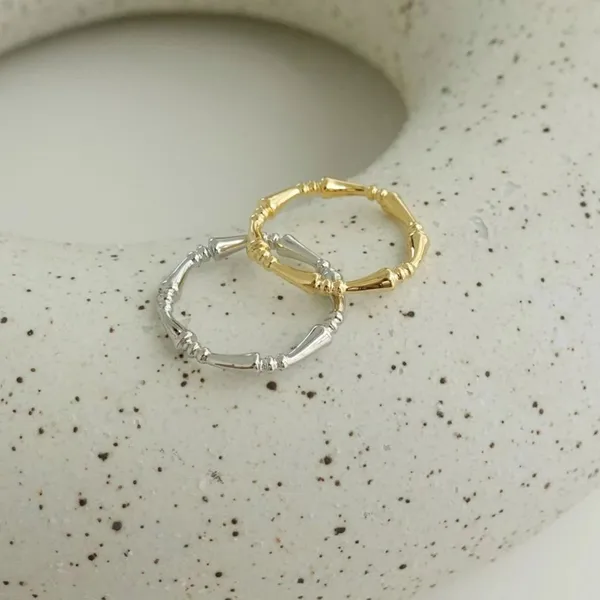 Stylish Minimalist Metal Bamboo Joint Ring Set