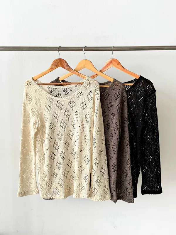 Sheer Mesh Knit Top - Fashionable & Versatile, Comfortable & Breathable