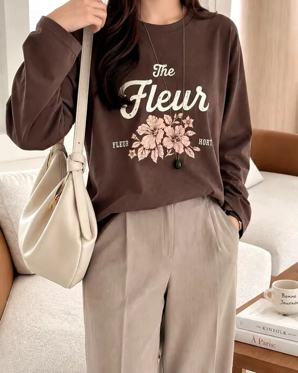 Fashionable Printed Long Sleeve Top, Comfortable Casual Style