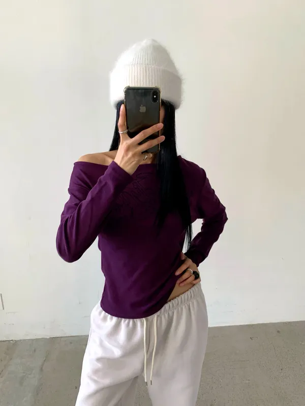 Chic Purple Off-Shoulder Top, Comfortable and Versatile