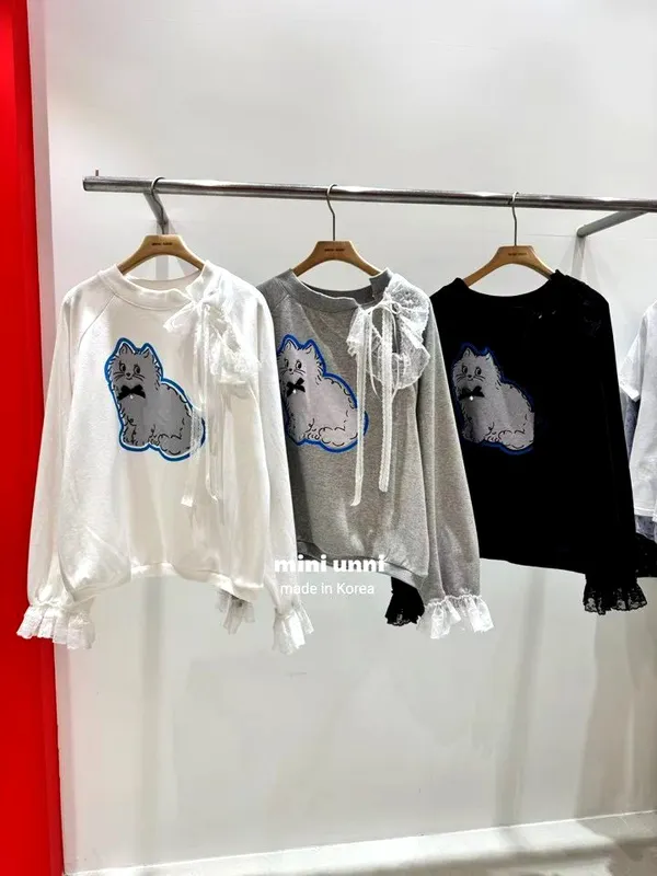 Cute Dog Embroidered Long Sleeve Top - Fashionable Casual Style