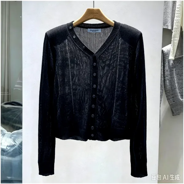 Stylish Breathable Women's Cardigan Top, Elegant Black Design