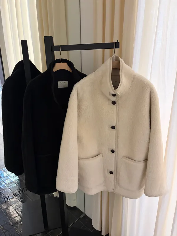 Elegant and Stylish High-Neck Wool Blend Coat