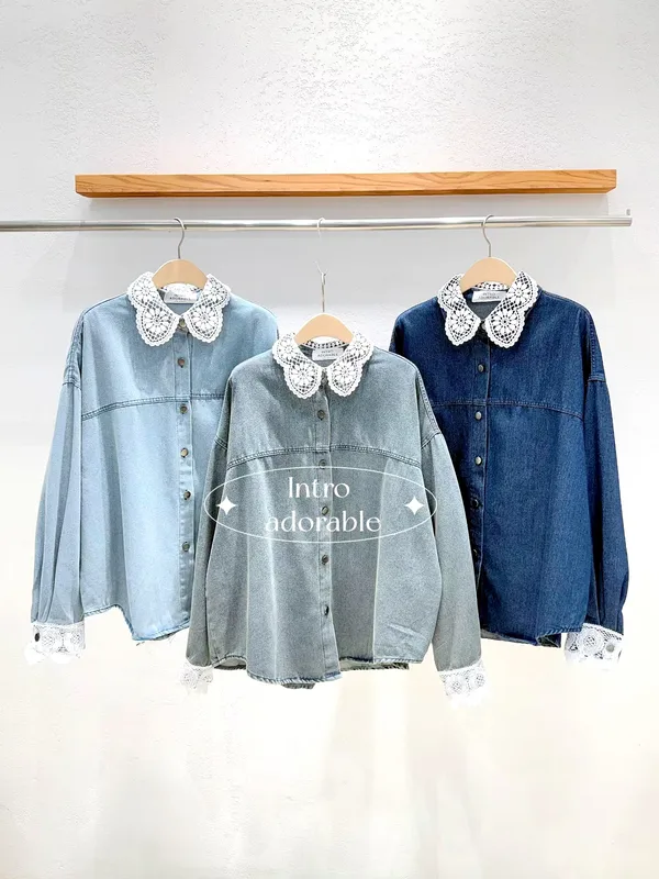 Stylish Lace Collar Denim Top - Effortlessly Matches Various Styles