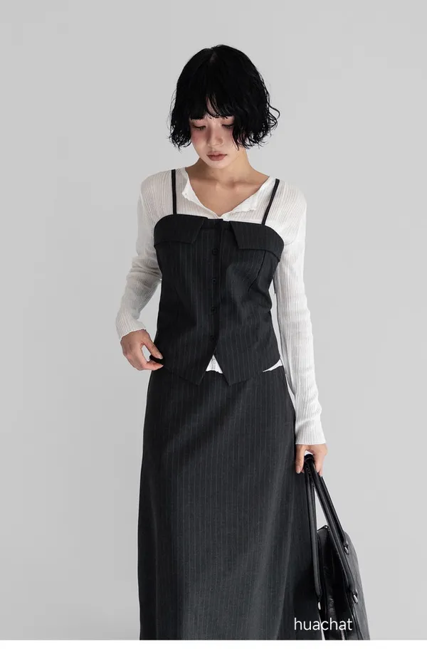 Elegant Slim Black Dress Paired with a White Shirt