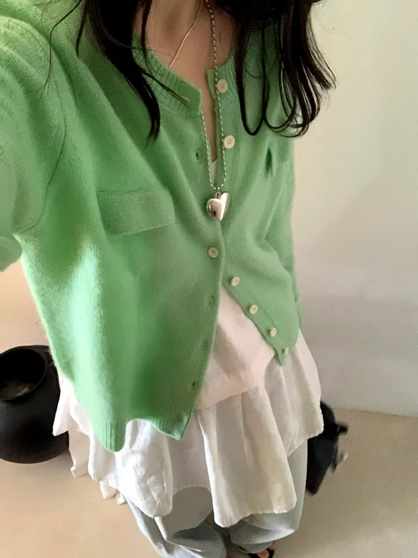 Fresh Green Cardigan for Women, Fashionable and Versatile