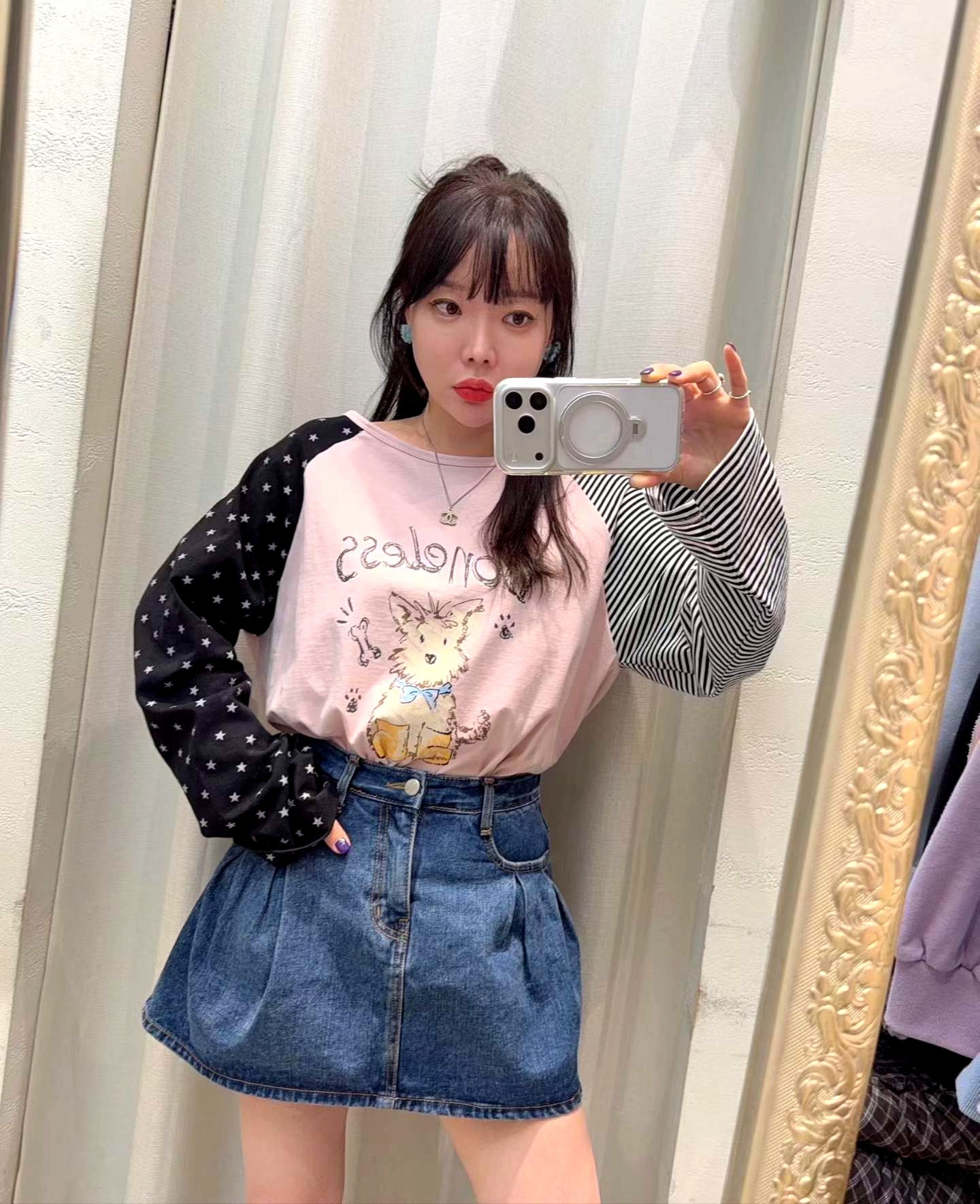 귀여운 만화 프린트 긴팔 티셔츠, 패셔너블하고 다재다능