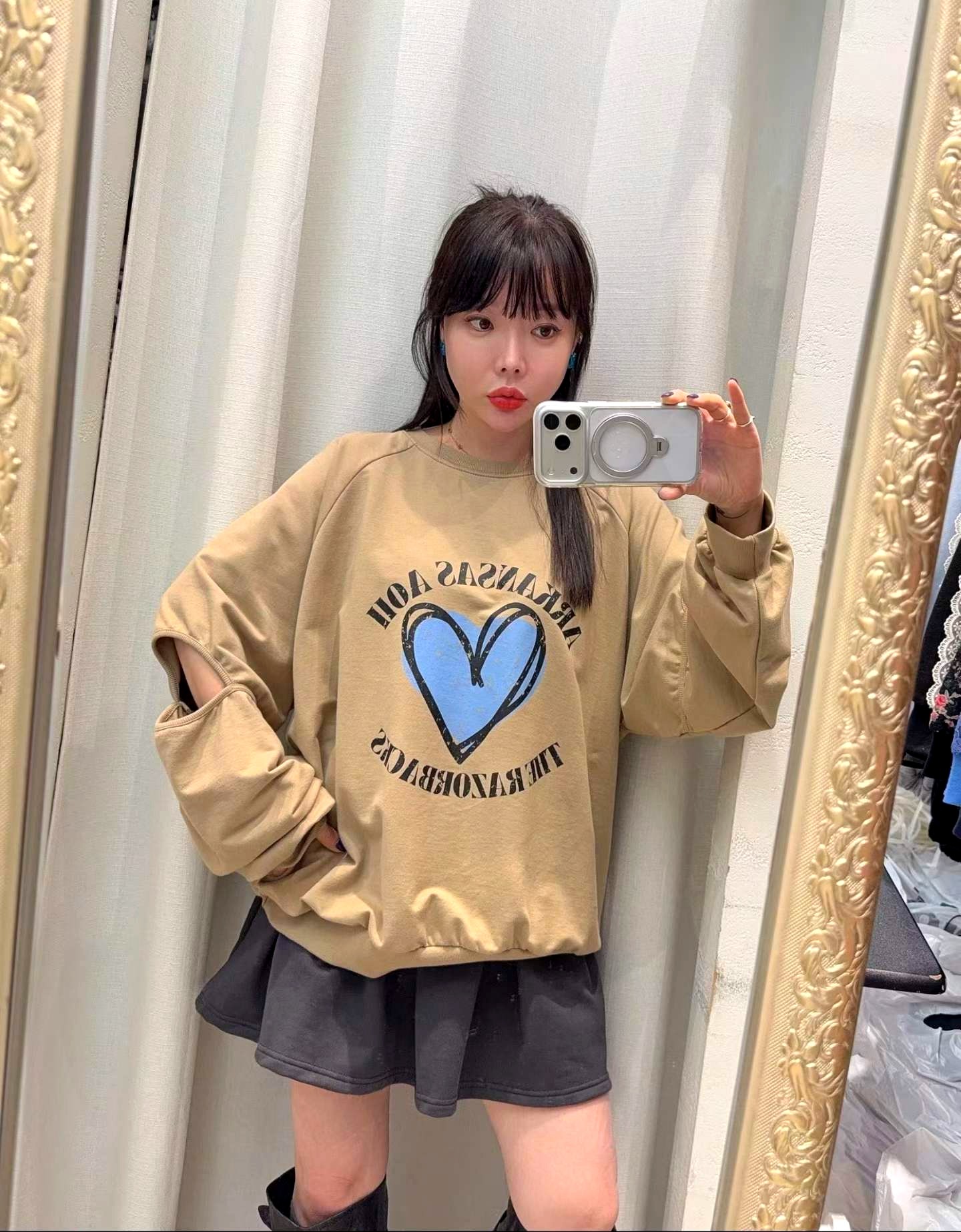 루즈 캐주얼 후드티, 하트 프린트 디자인, 편안하고 다용도