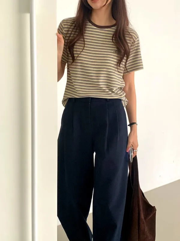 Striped Design Casual T-Shirt, Comfortable and Versatile