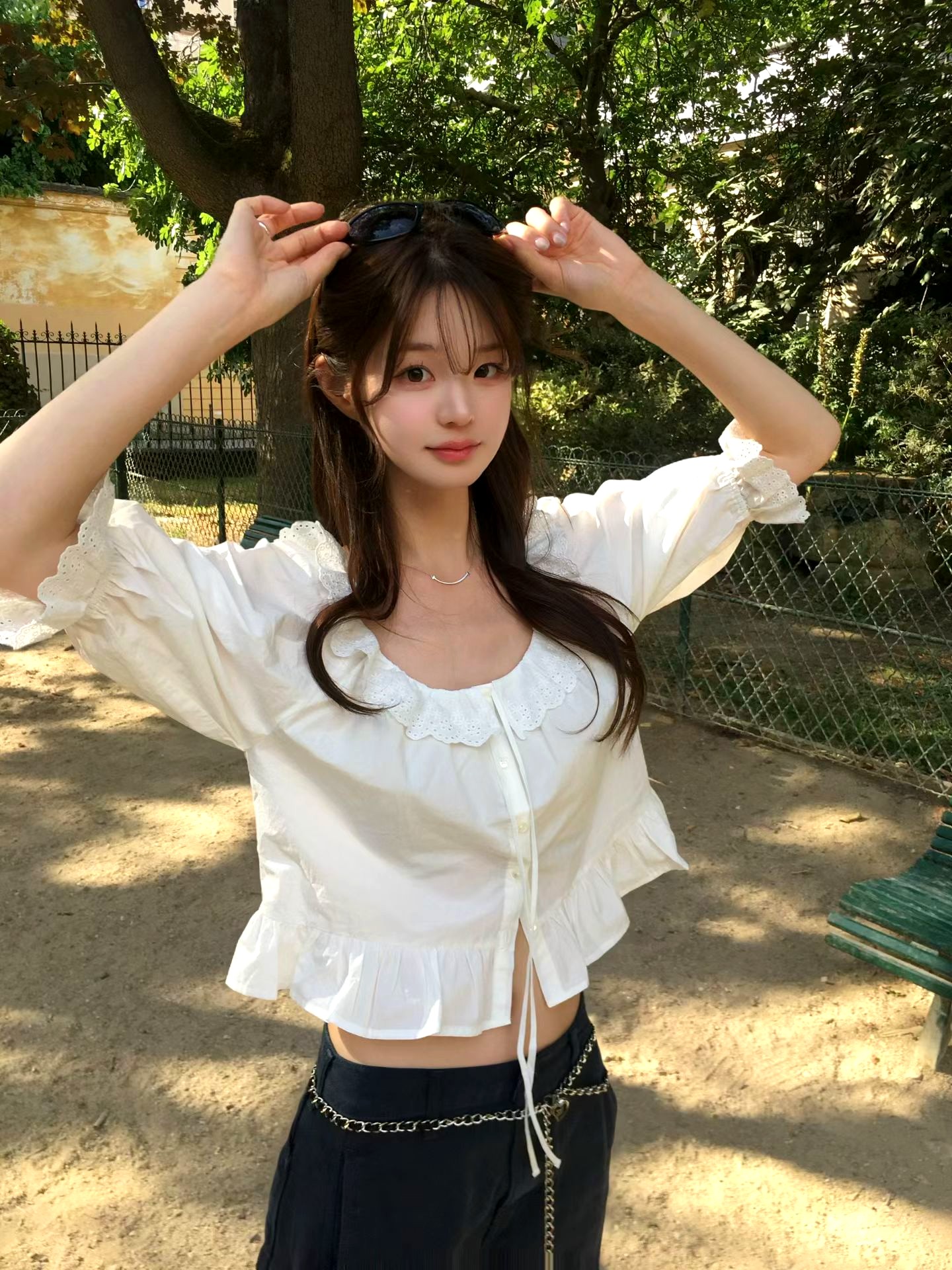 신선하고 우아한 여성용 상의, 레이스 칼라 디자인, 편안하고 통기성 좋음