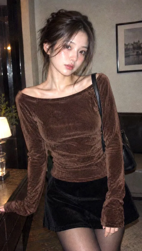 Elegant Slim Fit Velvet Top for Women