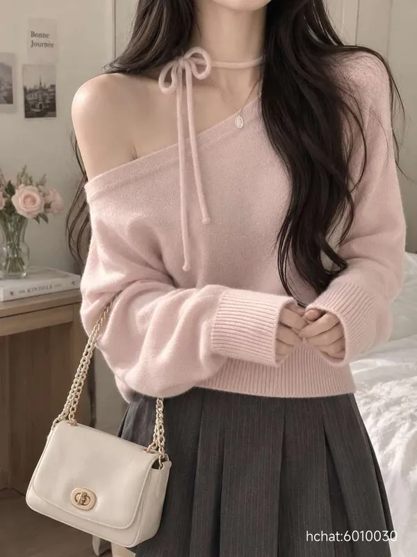 Stylish Off-Shoulder Pink Knit Top