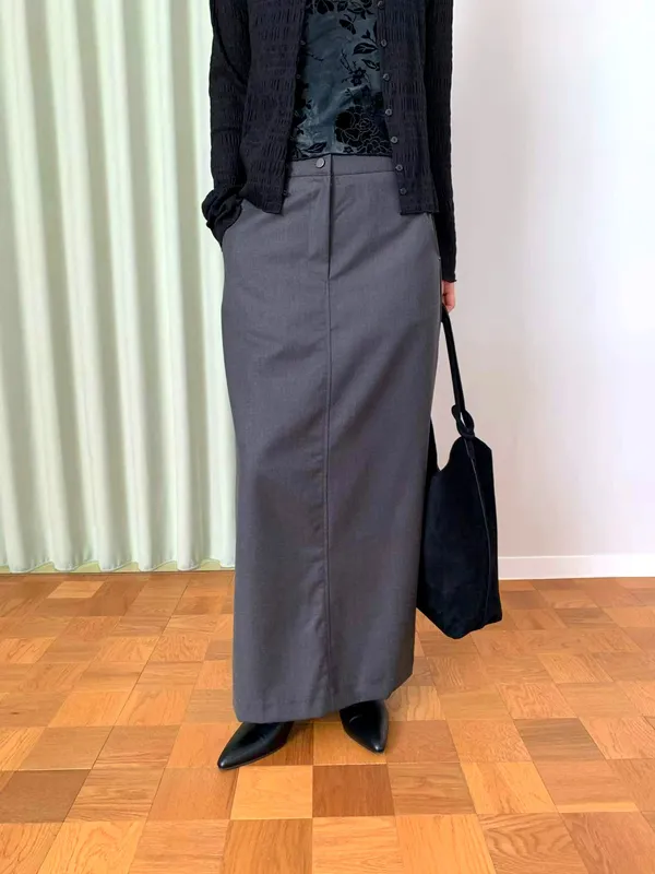 Elegant Gray Women's Midi Skirt, Show Off Your Charming Aura