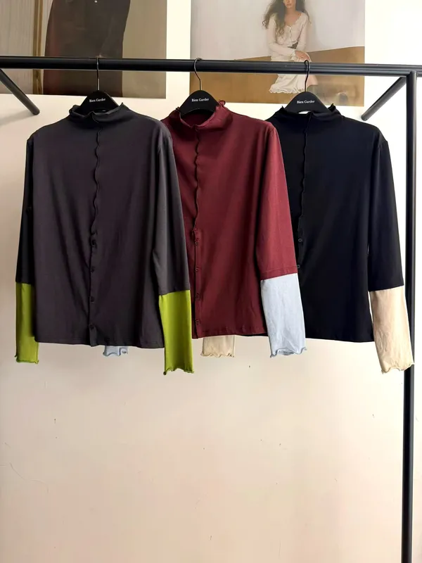Trendy Color-Block Long Sleeve T-Shirt, Comfortable and Versatile
