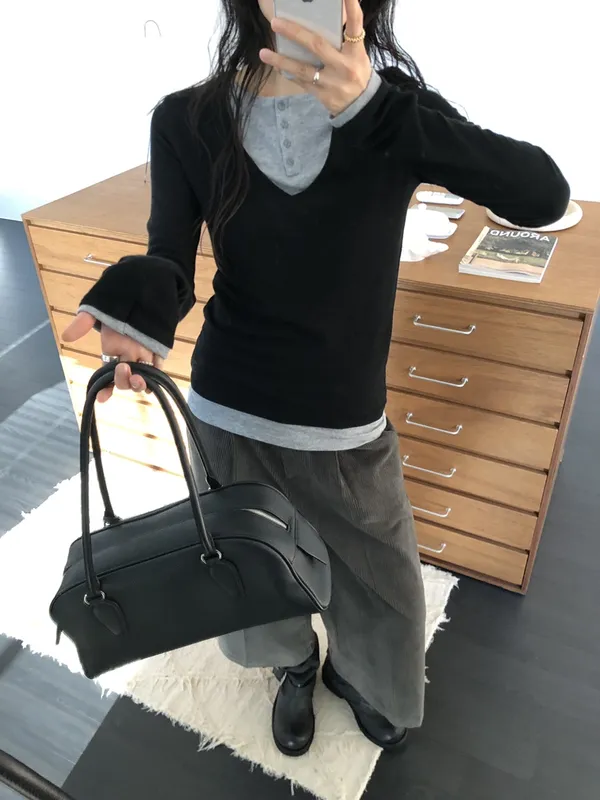 Stylish Versatile Black Long Sleeve T-Shirt for Women