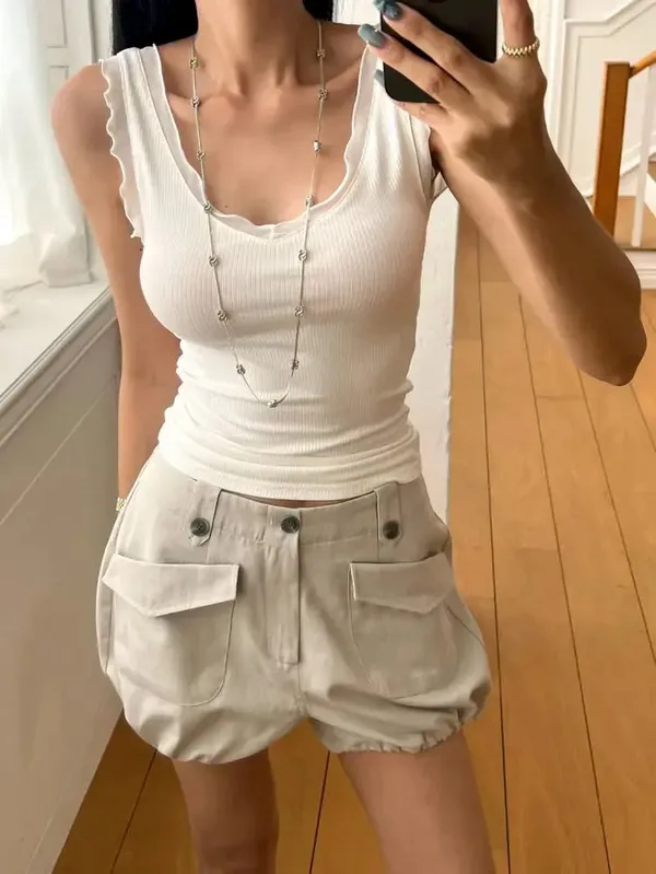 Minimalist Slim Fit White Sleeveless Top - A Summer Essential
