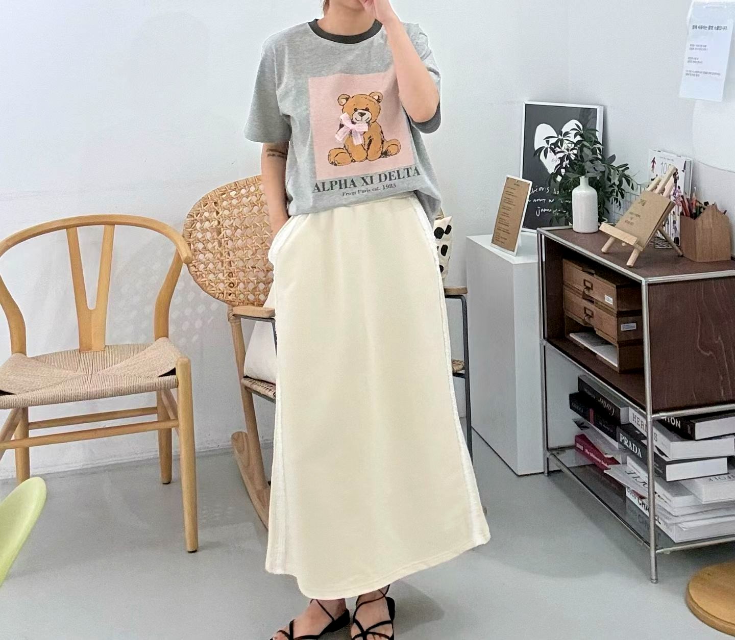 귀여운 만화 프린트 반팔 티셔츠, 패셔너블하고 캐주얼한 스타일