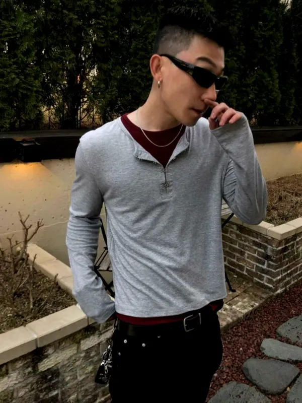 Stylish Men's Long Sleeve T-Shirt, Minimalist Casual Style