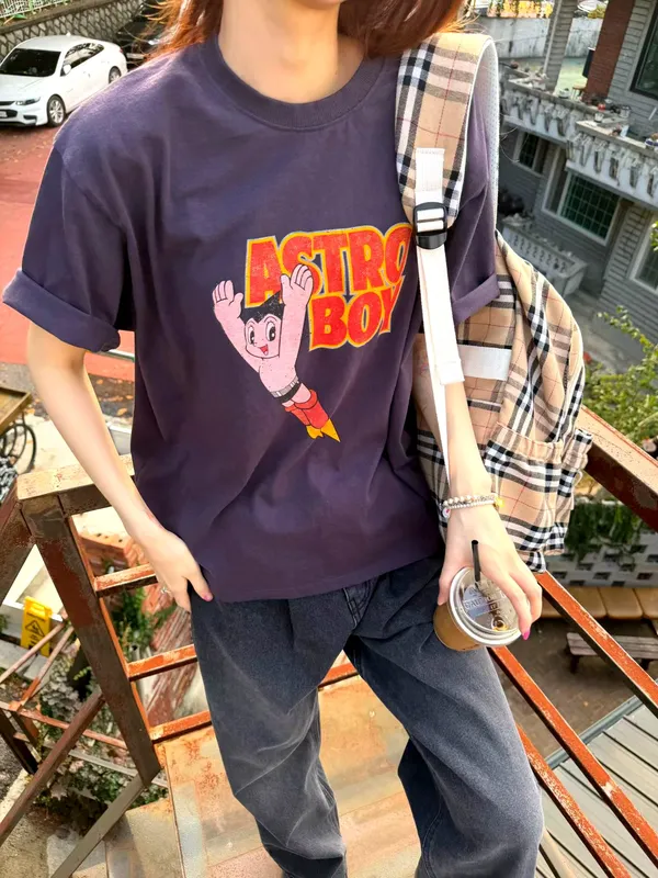 Cute Cartoon Printed T-Shirt, Casual Versatile Style